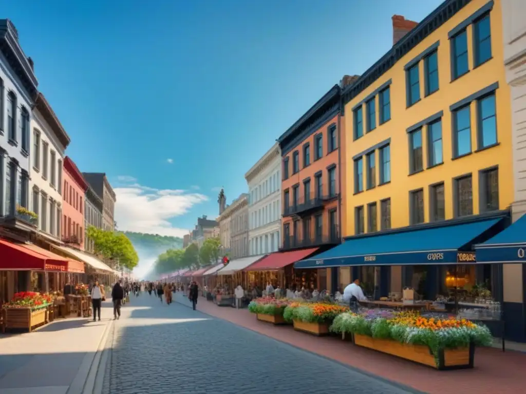 Calles históricas renovadas con tiendas coloridas y bullicio multicultural La transformación del vecindario se refleja en calles vibrantes con edificios renovados y coloridos, atrayendo a una comunidad diversa