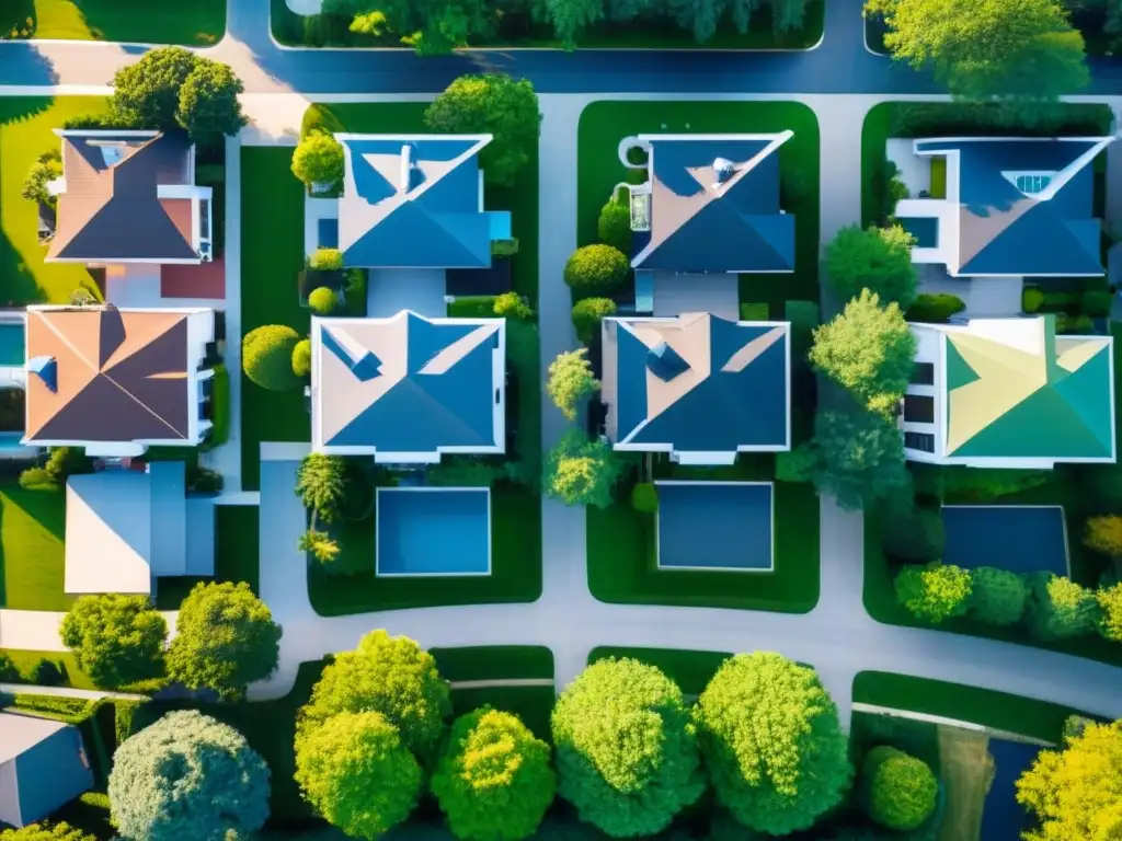 Barrio residencial moderno: lujo y exclusividad desde el aire Un vecindario moderno y exclusivo visto desde arriba