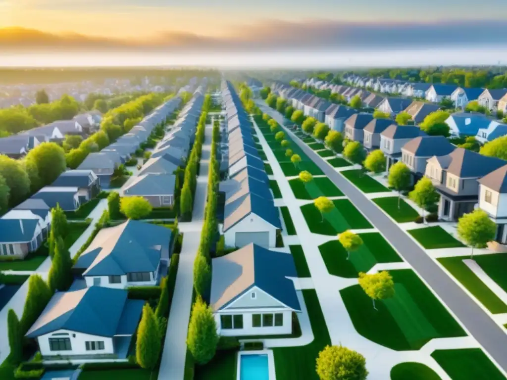 Vibrante desarrollo residencial en área metropolitana Un vecindario moderno en una zona metropolitana de Norteamérica con diversidad arquitectónica y amenidades comunitarias