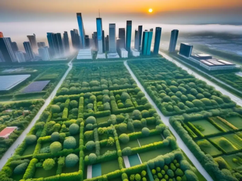 Arquitectura sostenible: ciudad verde con diseño innovador Construcción verde estrategias inversión: Ciudad sostenible con edificios eco-friendly y diseño innovador, fusionando naturaleza y urbano