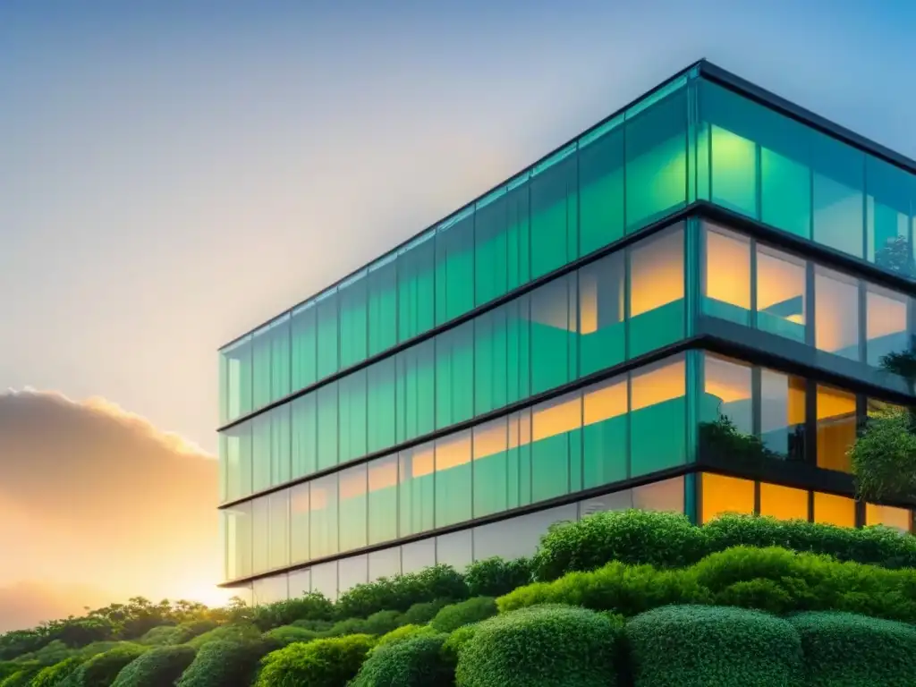 Edificio verde ultramoderno: diseño ecológico y tecnología avanzada Edificación verde de vanguardia con diseño ecoamigable y tecnología avanzada, resaltando la revalorización inmobiliaria