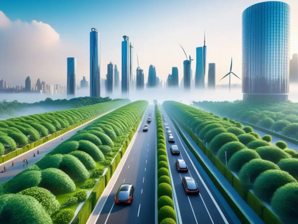 Metrópolis futurista: innovación y sostenibilidad urbana Vibrante área metropolitana con desarrollos inmobiliarios sostenibles integrados armoniosamente