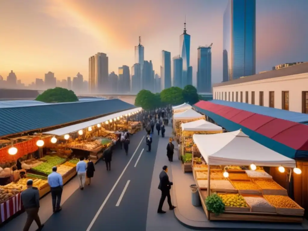 Armonía urbana al atardecer: tradición y progreso en revitalización Un vibrante atardecer en la ciudad muestra la armonía entre arquitectura histórica y rascacielos modernos, reflejando la política local en revitalización inmobiliaria