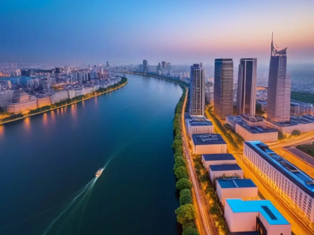 Espléndido atardecer en metrópolis: diversidad y oportunidades inmobiliarias a nivel global Un vibrante atardecer que destaca la diversidad de estrategias inmobiliarias globales inversión en la ciudad