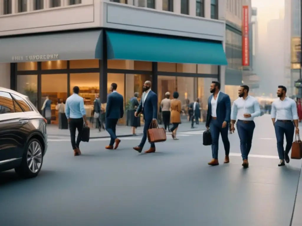 Escena urbana vibrante en ubicación comercial prime Vibrante calle de la ciudad con edificios altos y comercios modernos, reflejando la atmósfera dinámica de una ubicación comercial de primer nivel