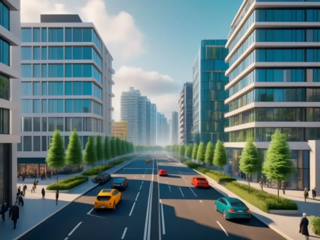 Inversión inmobiliaria para adultos mayores en ciudad moderna Vibrante calle de la ciudad con negocios para adultos mayores, reflejando oportunidades de inversión en inmuebles