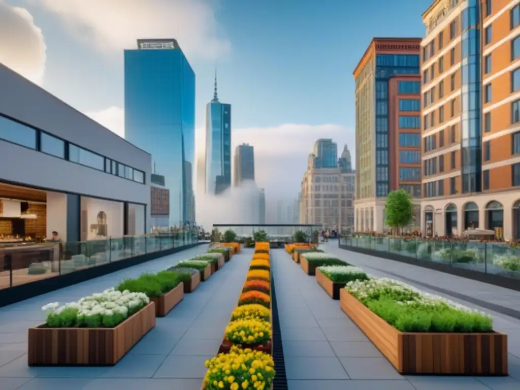 Contraste urbano: revitalización en pequeña y gran escala 'Vibrante calle con revitalización inmobiliaria internacional en edificios pequeños y rascacielos futuristas