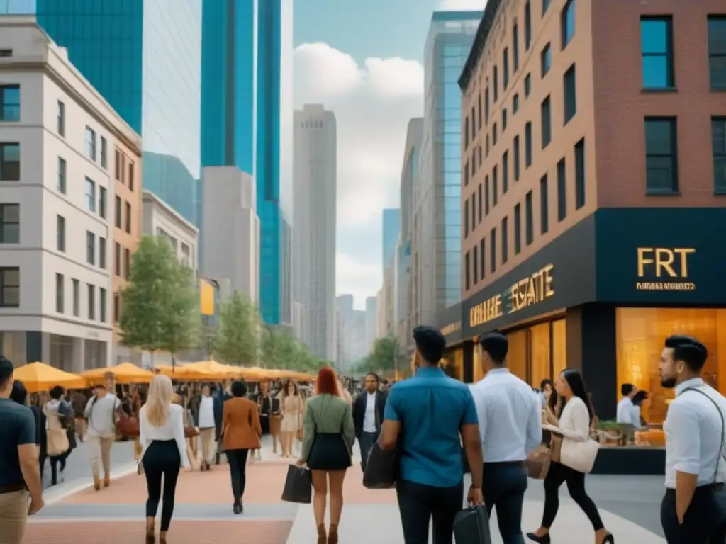 Inversión inmobiliaria en ciudad universitaria: oportunidades y crecimiento Vibrante calle universitaria con modernos edificios y estudiantes, reflejando el impacto de las fluctuaciones del mercado inmobiliario