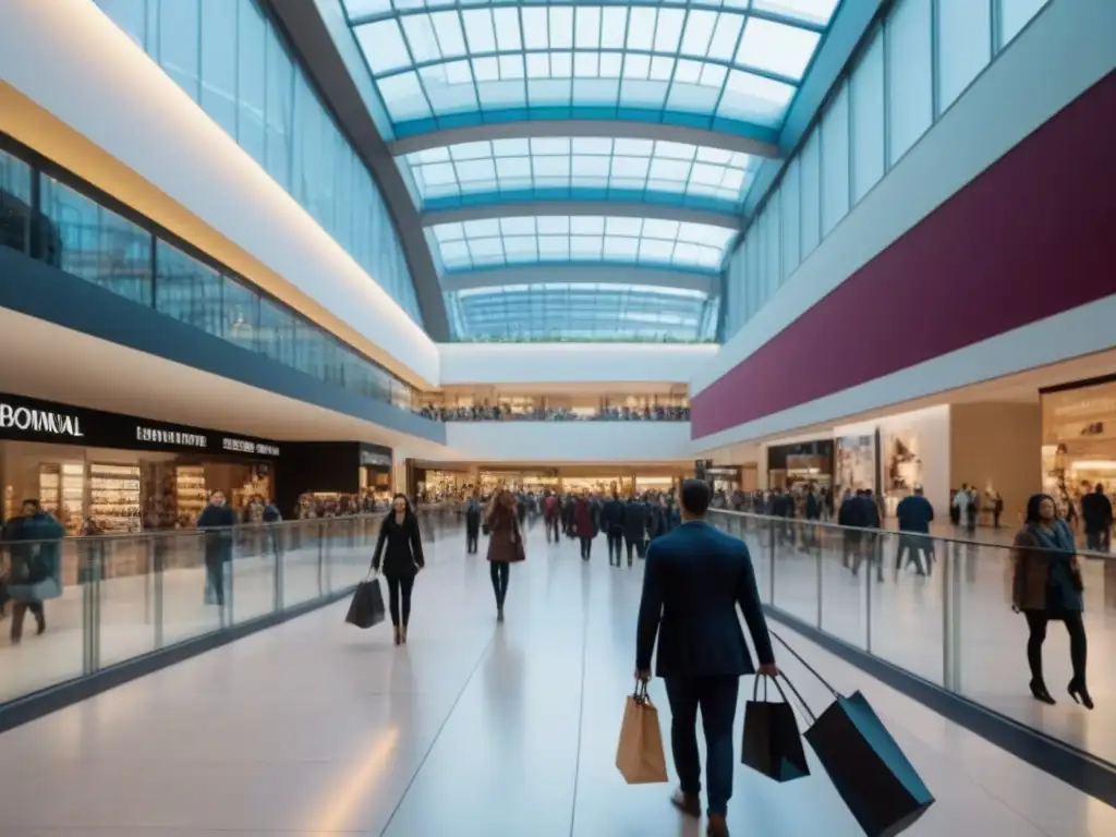 Centro comercial vibrante: escenas de compras en 8k Vibrante centro comercial con diversa multitud de compradores, marcas populares y arquitectura moderna
