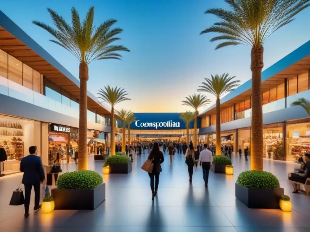 Centro comercial moderno y vibrante con marcas internacionales Vibrante centro comercial internacional: arquitectura moderna, marcas de lujo y multitud diversa