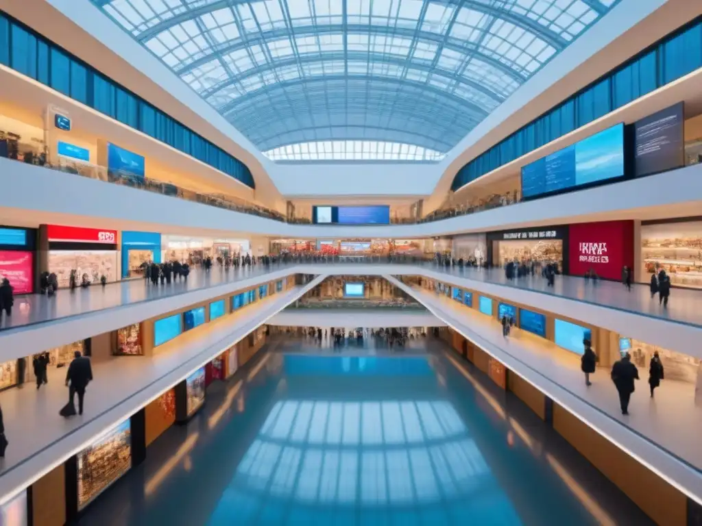 Centro comercial internacional: lujo y diversidad Un vibrante centro comercial internacional con diseño moderno y diversidad de actividades