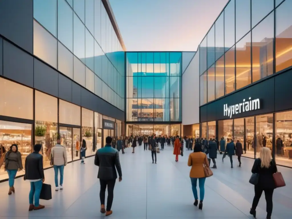 Centro comercial multicultural: tendencias demográficas y tecnología Un vibrante centro comercial moderno, reflejo de la inversión centrada en tendencias demográficas