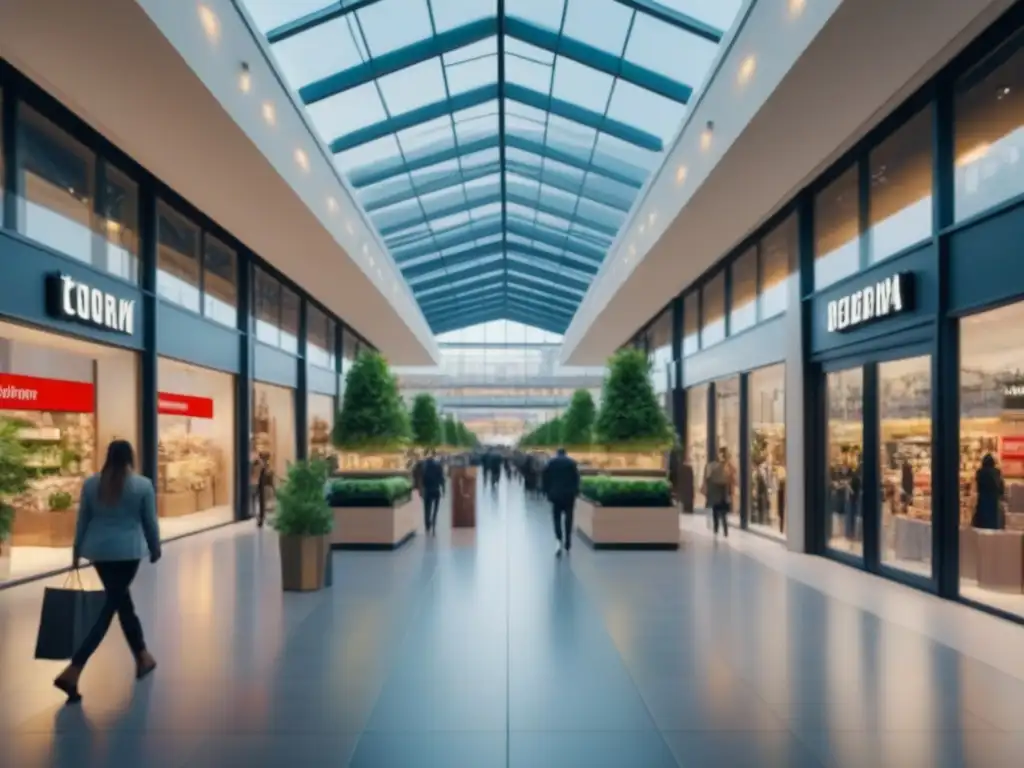 Centro comercial moderno con energía y diversidad de tiendas Vibrante centro comercial con tiendas y compradores, reflejando la propuesta de valor invertir centros comerciales