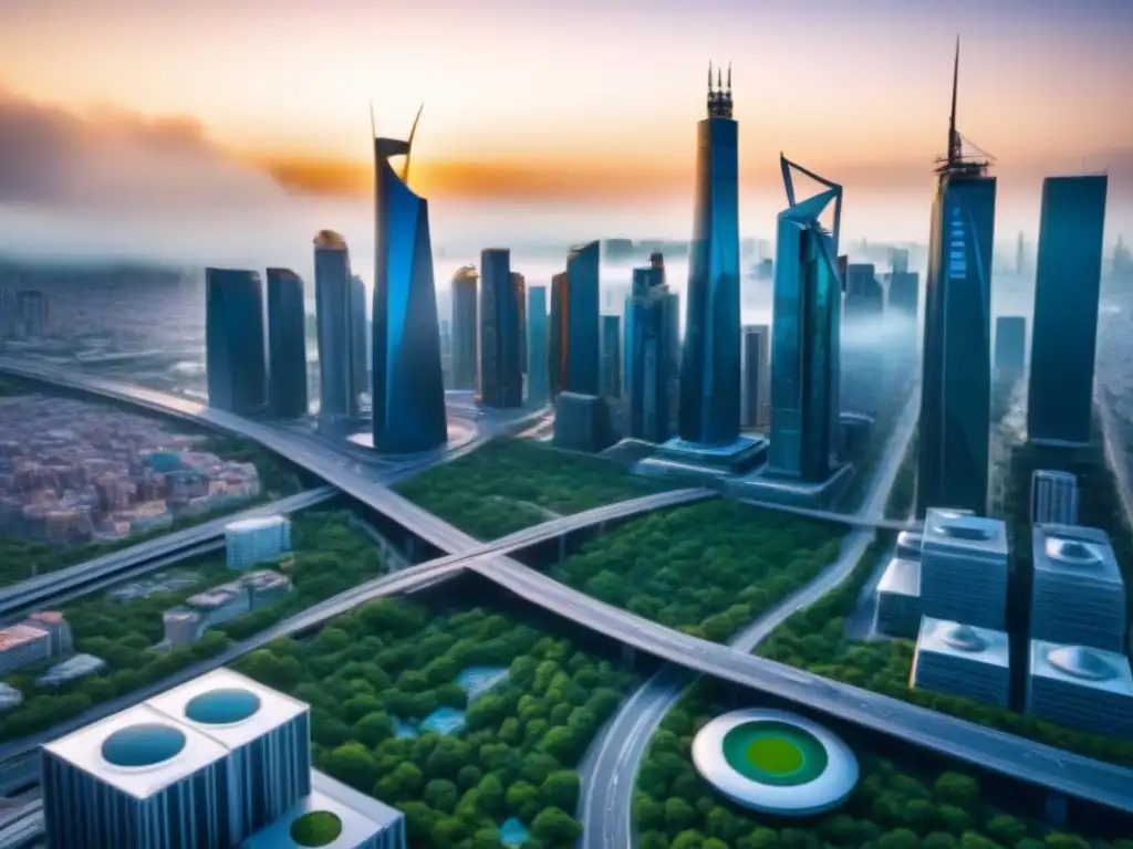 Metrópolis futurista: auge inmobiliario en economías emergentes Vibrante ciclo inmobiliario en economías emergentes con rascacielos futuristas, calles llenas y diversidad