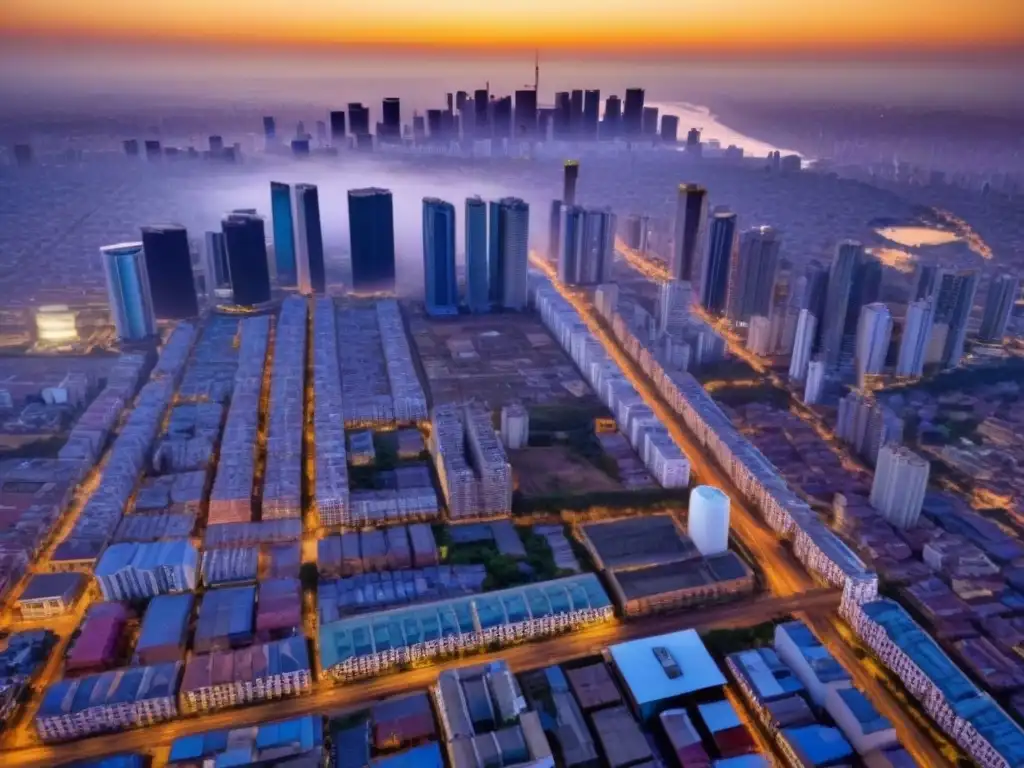 Skyline africano: fusión de modernidad y tradición al atardecer Vibrante ciudad africana al atardecer, reflejando el impacto de la revolución digital en el mercado inmobiliario de África