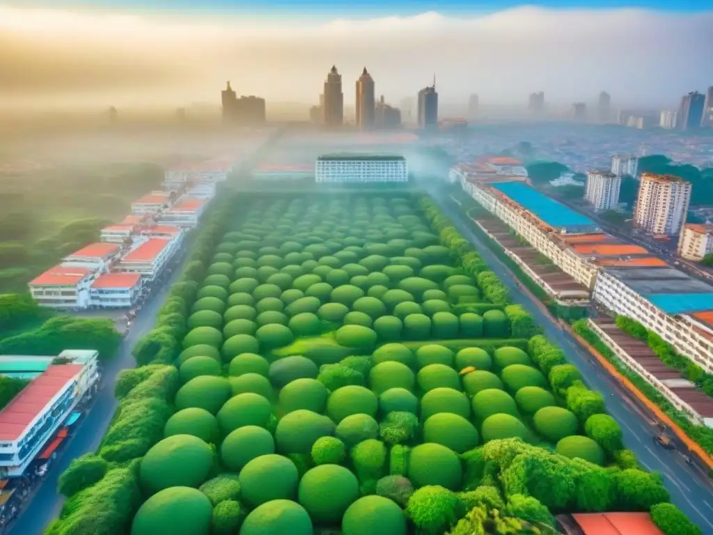 Contrastes urbanos y naturales: Ciudad africana SubSahariana Vibrante ciudad africana entre rascacielos y edificios tradicionales, resaltando el potencial de Inversiones inmobiliarias en África Subsahariana