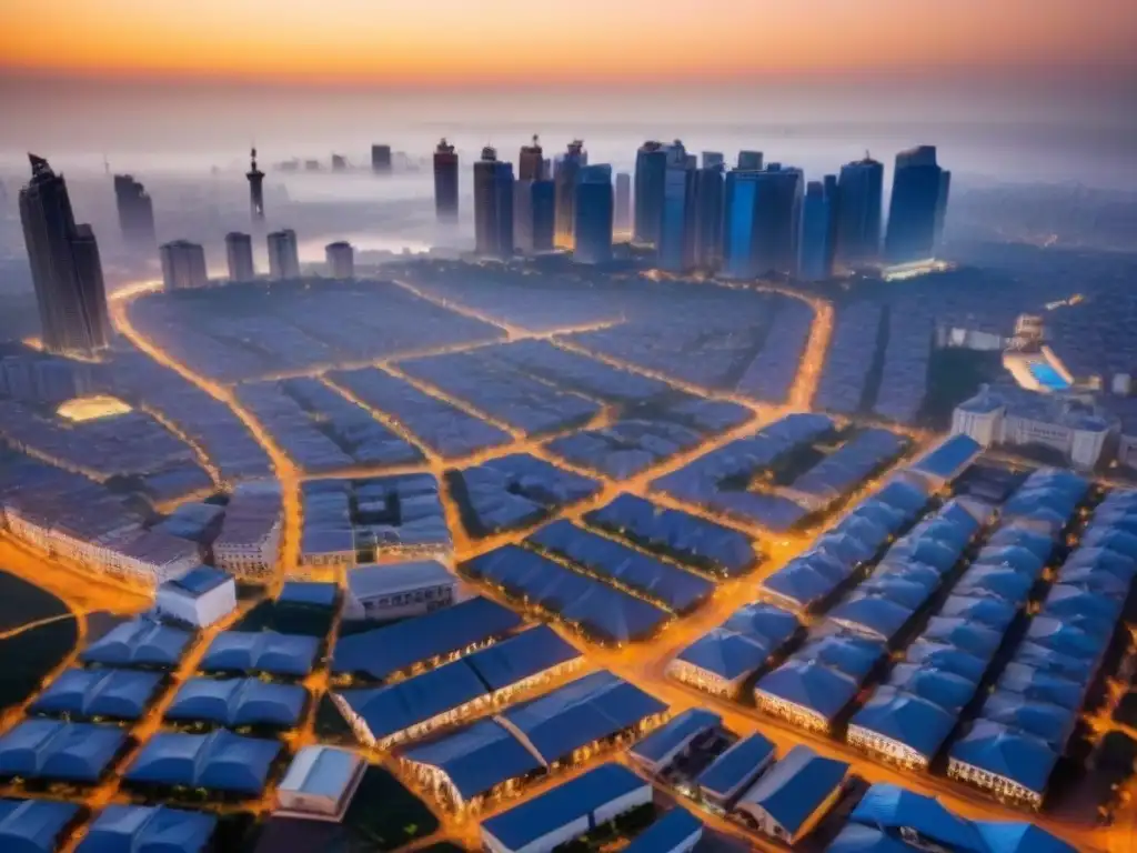 Contraste urbano en África Subsahariana: rascacielos y tradición Vibrante ciudad africana: rascacielos modernos y edificios tradicionales en contraste