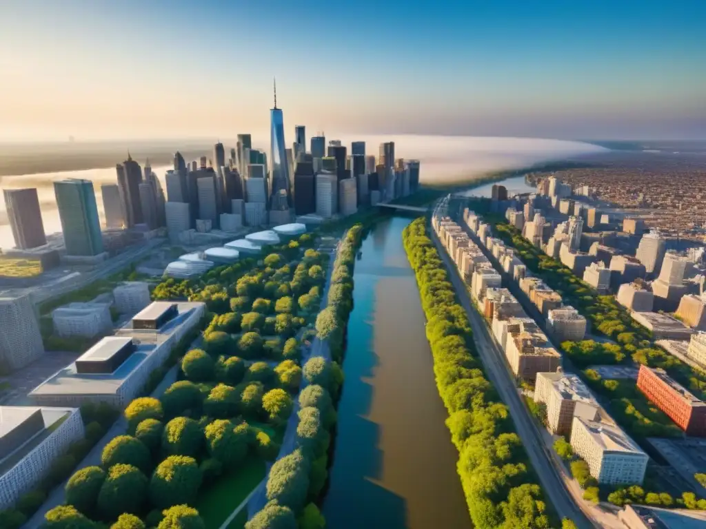 Metrópolis vibrante: fusión de modernidad y tradición en América del Norte Vibrante ciudad de Norteamérica con arquitectura innovadora y naturaleza, reflejando desarrollos inmobiliarios en áreas metropolitanas