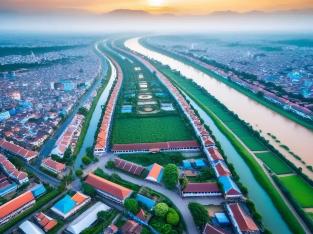 Panorámica aérea de Vientiane, Laos: arquitectura tradicional y moderna Vibrante ciudad de Vientiane, Laos, mezcla arquitectura tradicional y modernos rascacielos