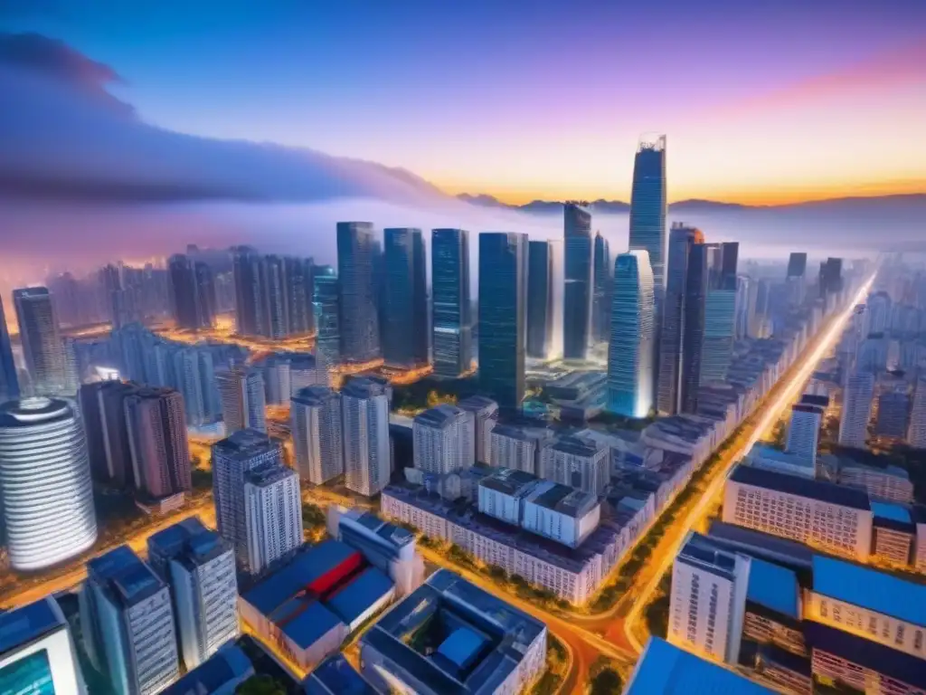 Horizonte urbano de AsiaPacífico: fusión de tradición y modernidad Vibrante ciudad en AsiaPacifico con rascacielos que reflejan la innovación y tradición en el mercado inmobiliario global