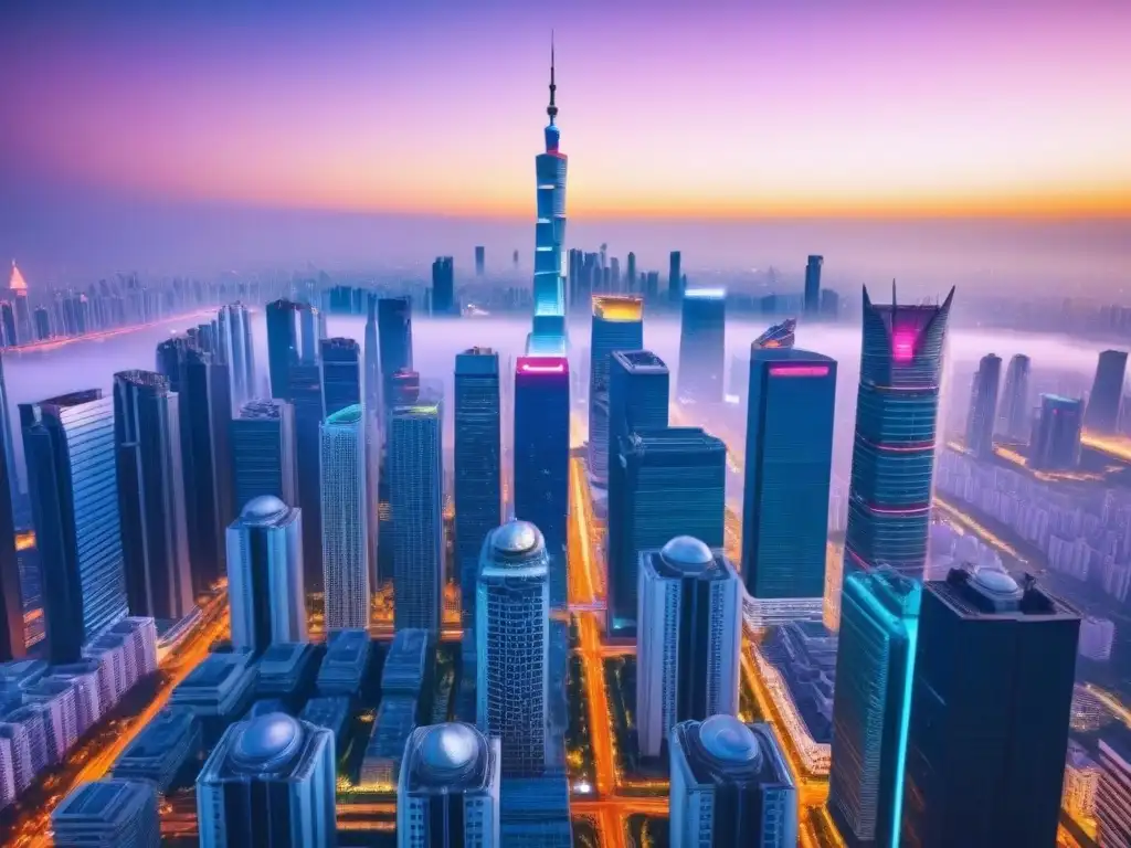 Horizonte urbano asiático: mezcla de tradición y modernidad en 8k Vibrante ciudad asiática con rascacielos futuristas y arquitectura tradicional, reflejando el auge inmobiliario