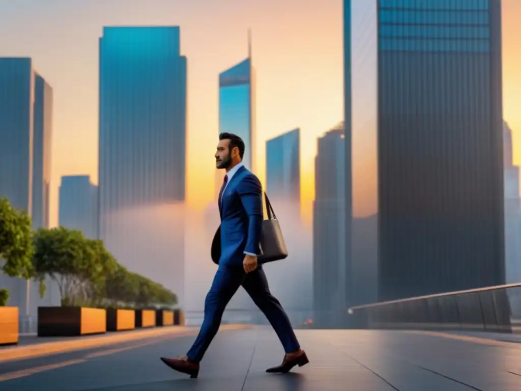 Horizonte urbano al atardecer: modernidad y oportunidad en bienes raíces Vibrante ciudad al atardecer, reflejando éxito en oportunidades inmobiliarias