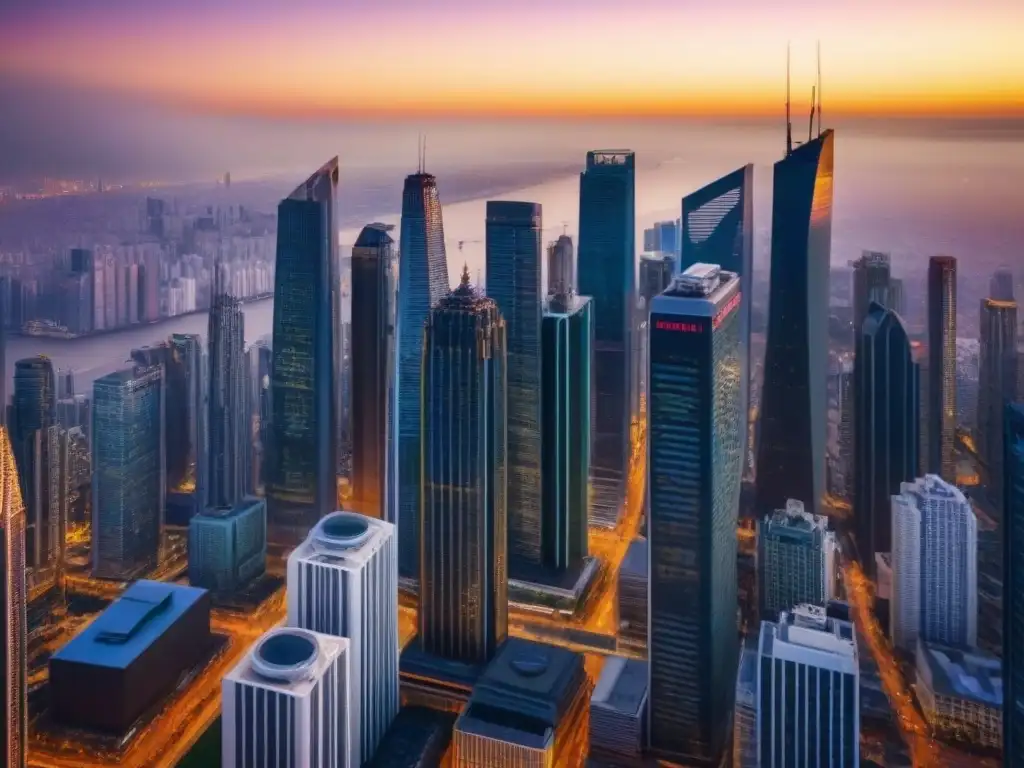 Horizonte urbano: éxito en el mercado inmobiliario global Vibrante ciudad al atardecer refleja el exitoso mercado inmobiliario internacional
