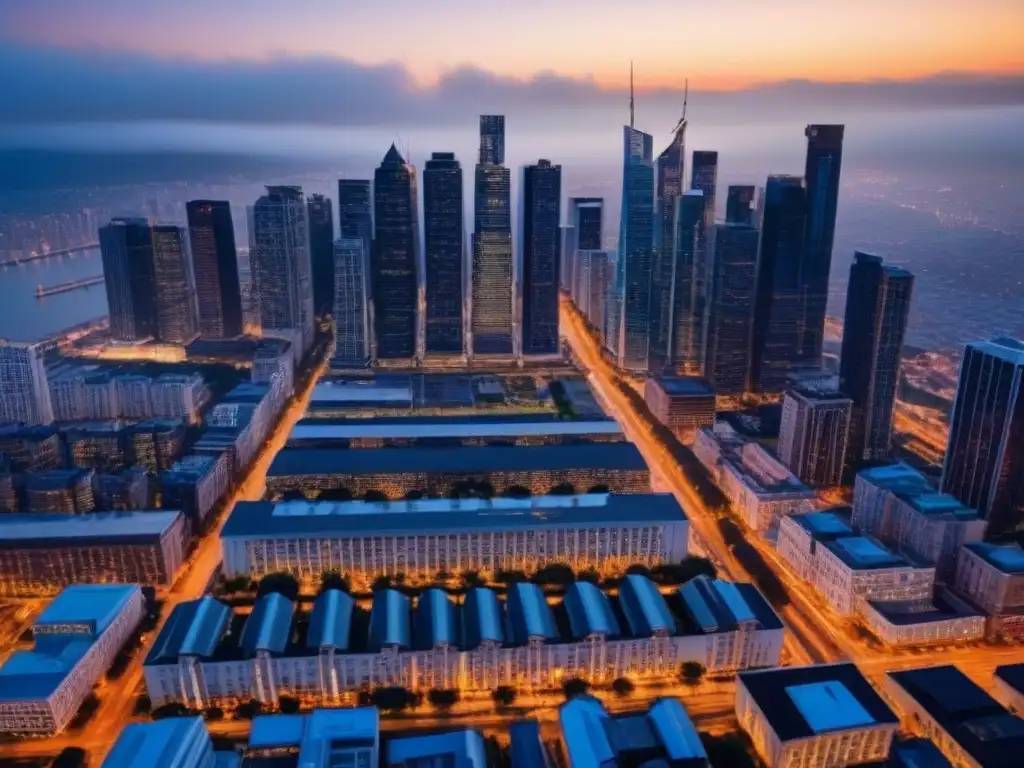 Metrópolis brillante al atardecer: Oportunidades de inversión inmobiliaria Vibrante ciudad al atardecer, reflejando la oportunidad de 'Inversiones inmobiliarias internacionales rentables'