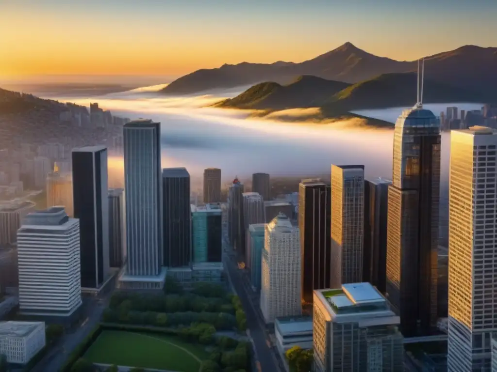 Cityscape atardecer: Resiliencia y crecimiento en inversión inmobiliaria Vibrante ciudad al atardecer con rascacielos modernos y edificios históricos, reflejando Inversiones inmobiliarias en crisis económica