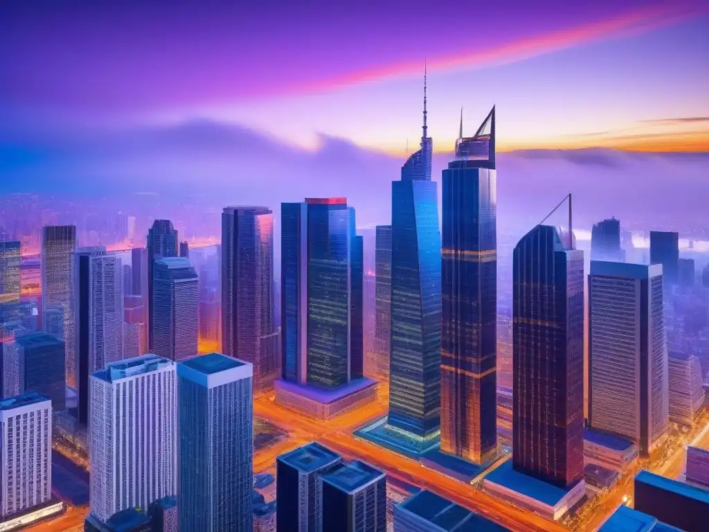 Cityscape moderno al atardecer: inversión inmobiliaria en la era digital Vibrante ciudad al atardecer, reflejo de normativas inversión inmobiliaria mercado internacional