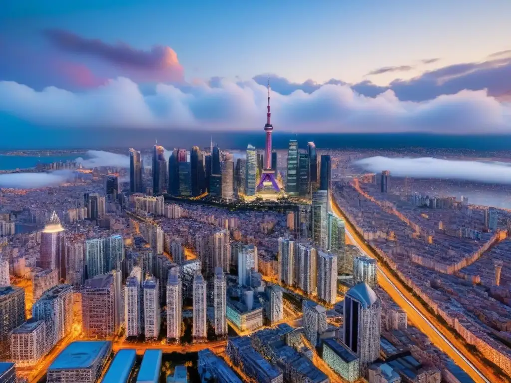Atardecer en la ciudad: mercado inmobiliario internacional Vibrante ciudad al atardecer, reflejo del mercado inmobiliario internacional y sus estrategias de inversión