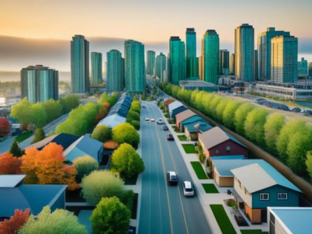 Vibrante ciudad multicultural en Canadá Vibrante ciudad canadiense muestra diversidad de vecindarios, reflejando el impacto de la inmigración en el mercado inmobiliario de Canadá