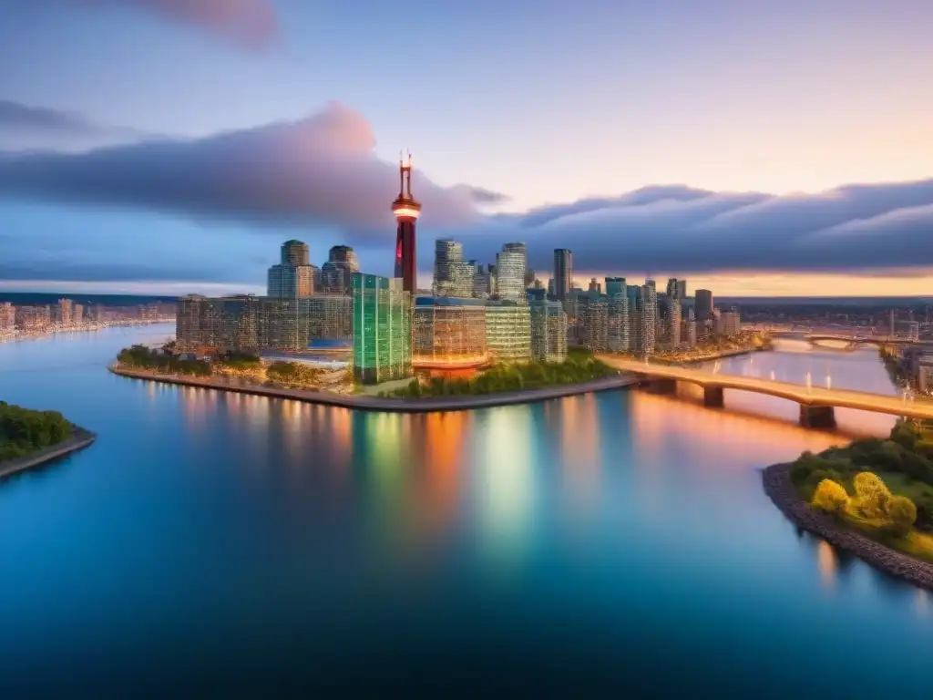 Vibrante horizonte urbano de Canadá al anochecer Vibrante ciudad canadiense al anochecer, reflejando el mercado inmobiliario internacional en auge