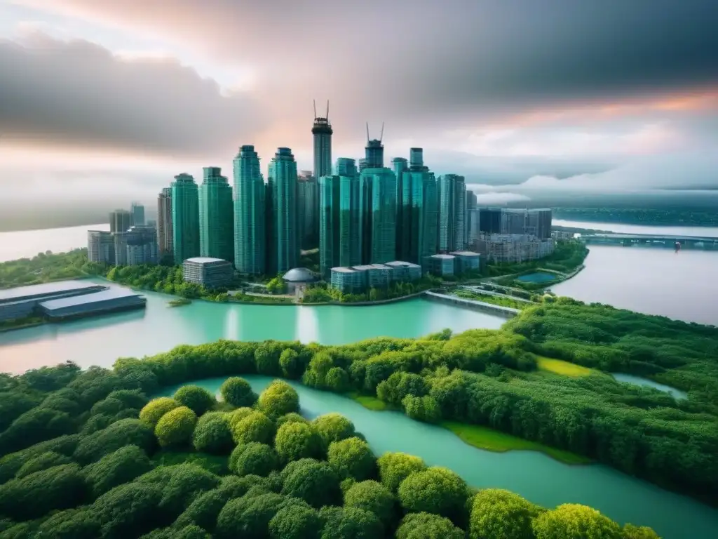 Metrópolis canadiense: armonía entre rascacielos, naturaleza y negocios Vibrante ciudad canadiense: rascacielos, parques verdes, agua, gente diversa