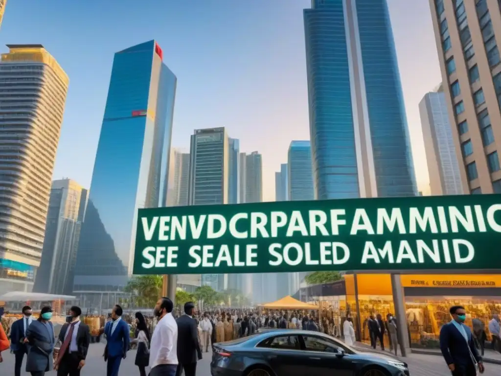 Mercado inmobiliario postpandémico: contrastes y decisiones Vibrante ciudad postpandemia: edificios con 'Se Vende' y 'Vendido', compradores cautelosos y entusiastas