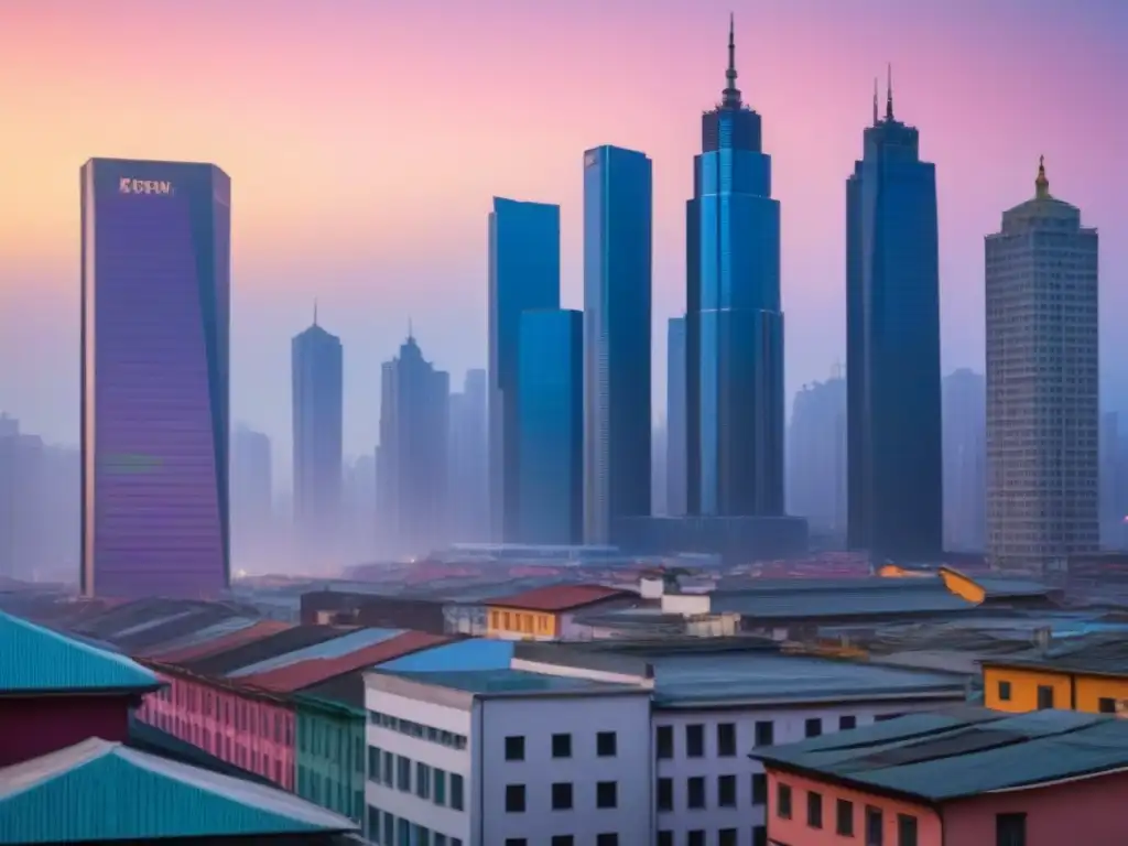 Vibrante ciudad al amanecer: contrastes entre lo moderno y lo tradicional