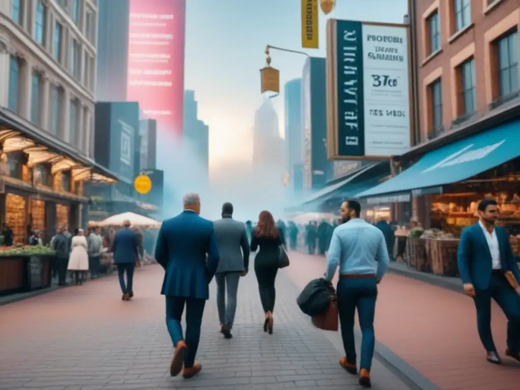 Metrópolis en crecimiento: diversidad y oportunidades inmobiliarias Vibrante ciudad en crecimiento, con rascacielos modernos y edificios históricos, gente variada en calles activas