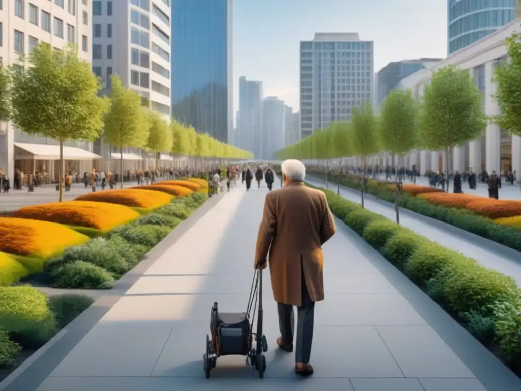 Metrópolis inclusiva: arquitectura innovadora para una población envejecida Vibrante ciudad con diseño inclusivo para envejecimiento poblacional