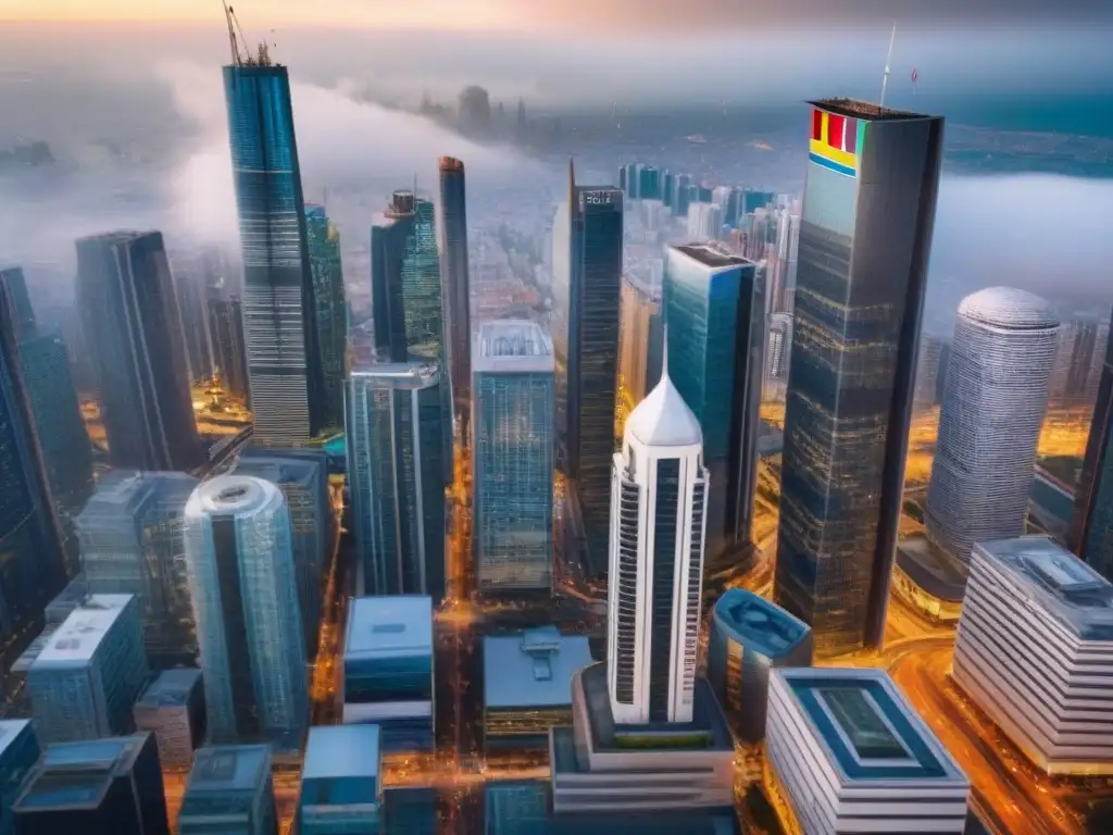 Vista aérea impactante de diversidad urbana Vibrante ciudad diversa, con rascacielos modernos y calles bulliciosas