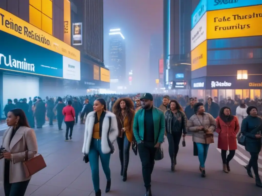 Vibrante ciudad al atardecer: diversidad urbana en movimiento Vibrante ciudad al anochecer con diversidad de personas, reflejando los beneficios de cambios demográficos en el mercado inmobiliario