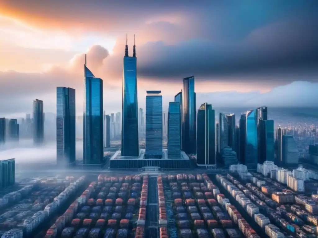 Metrópolis emergente: innovación y oportunidades en la economía moderna Vibrante ciudad de economía emergente con rascacielos y arquitectura futurista