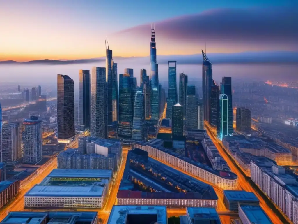 Horizonte urbano vibrante en economía emergente Vibrante ciudad de economía emergente con modernos rascacielos, tráfico y diversidad, ideal para inversiones inmobiliarias en economías emergentes