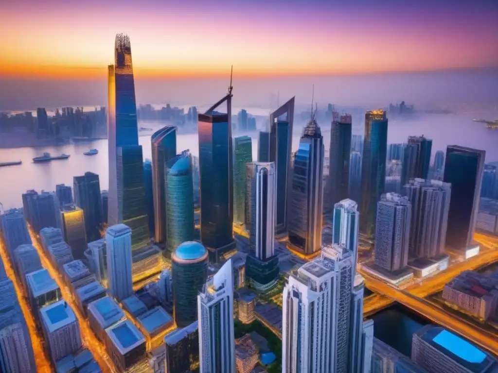 Horizonte urbano en economía emergente: oportunidades de inversión Vibrante ciudad en economía emergente: rascacielos modernos y arquitectura tradicional