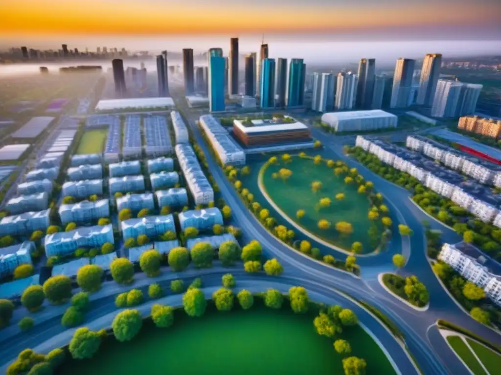 Inversión inmobiliaria: Ciudad vibrante y multifamiliar Vibrante ciudad con edificios multifamiliares en primer plano, ideal para inversión multifamiliar mercado inmobiliario internacional