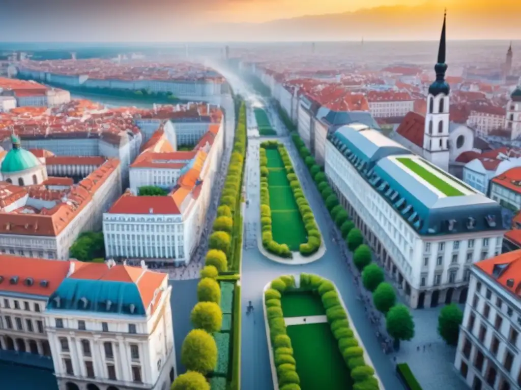 Vibrante real estate en Europa del Este Vibrante ciudad europea con arquitectura histórica y rascacielos modernos