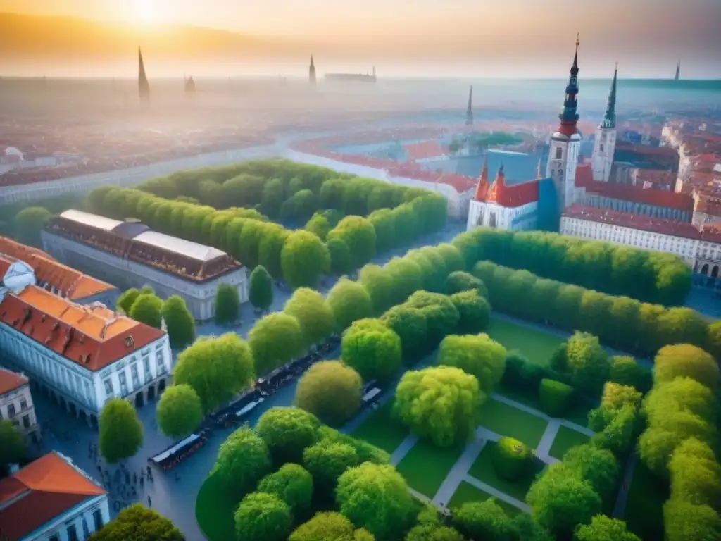 Renovación urbana: mezcla de historia y modernidad en Europa del Este Vibrante ciudad europea: arquitectura histórica y moderna, parques verdes, calles llenas de vida