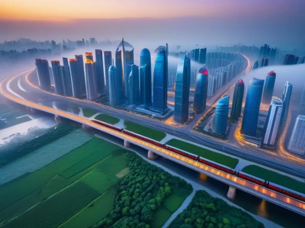 Oportunidades inmobiliarias internacionales en Belt and Road Vibrante ciudad en la Franja Ruta: arquitectura tradicional y rascacielos modernos, calles bulliciosas y mercados vibrantes, trenes de alta velocidad