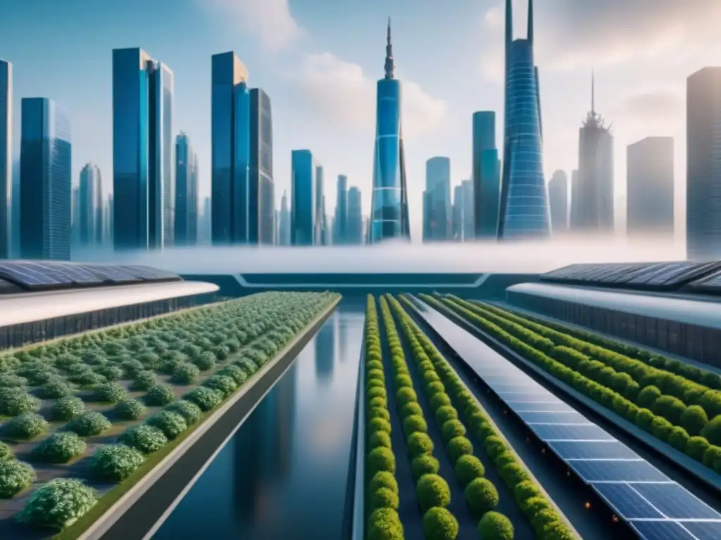 Visión futurista de una ciudad sostenible postpandemia Vibrante ciudad futurista con arquitectura moderna y sostenible, transporte avanzado y espacios verdes