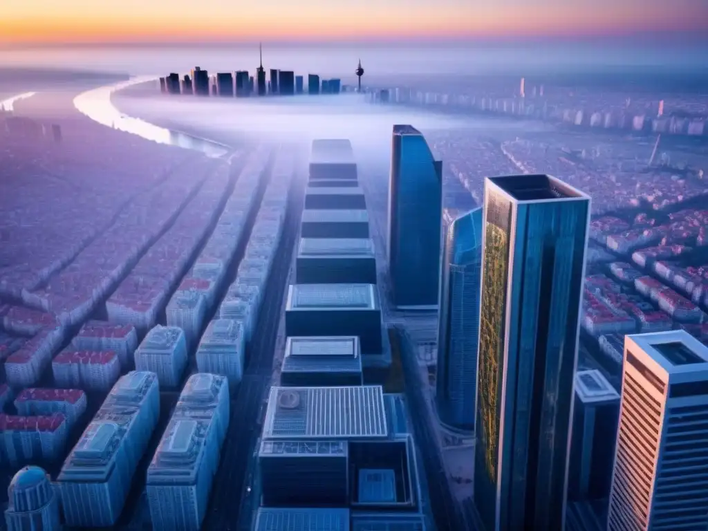 Metrópolis futurista en Europa del Este: innovación y tradición Vibrante ciudad futurista en Europa del Este con arquitectura innovadora y mezcla de tradición y progreso