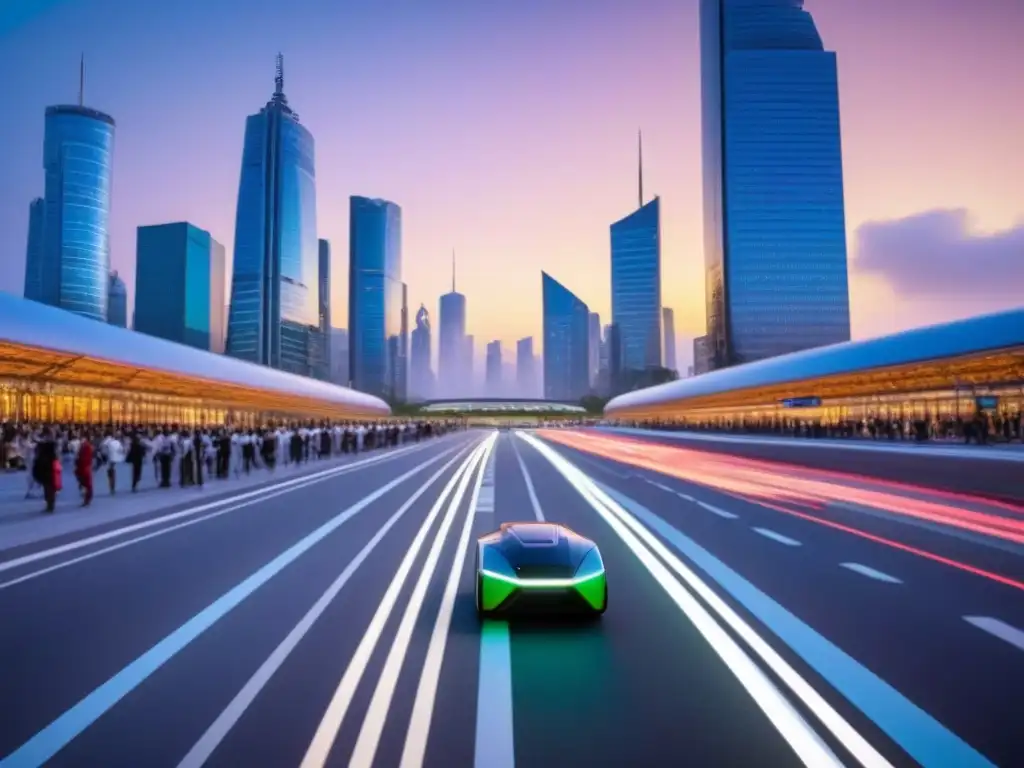 Horizonte futurista: ciudad inteligente al atardecer Vibrante ciudad futurista al atardecer con tecnología avanzada y eficiencia en ciudades inteligentes mercado inmobiliario
